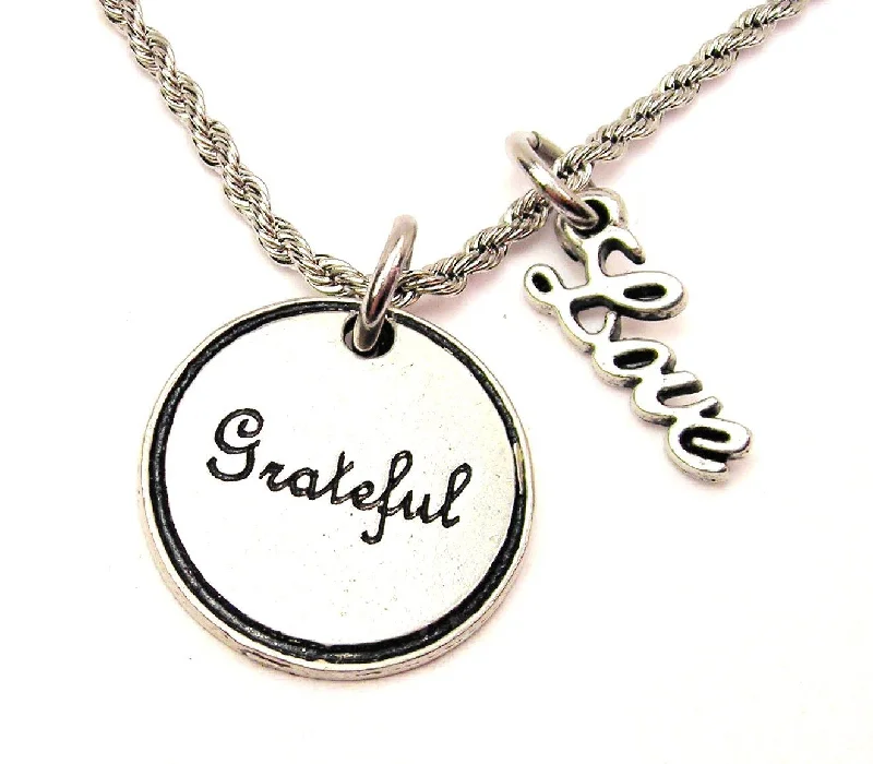 adjustable gold necklaces for women -Grateful 20" Chain Necklace With Cursive Love Accent