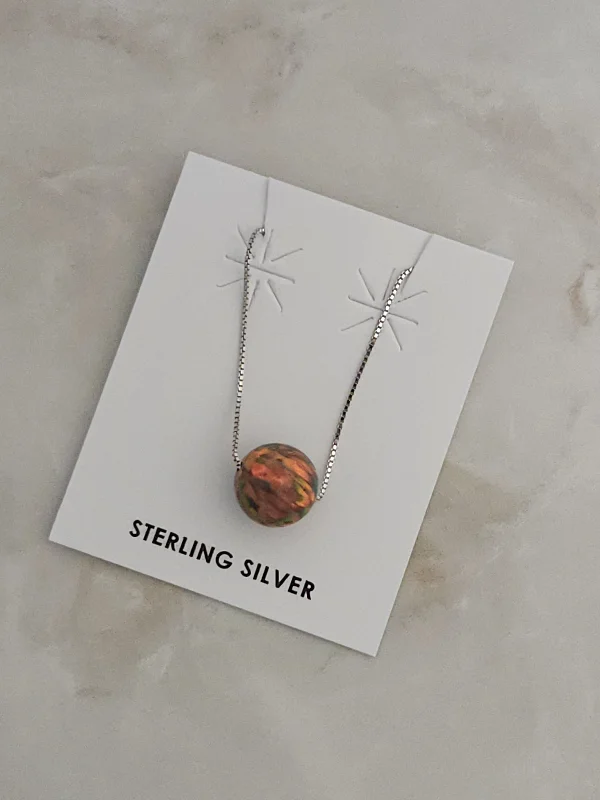 elegant necklaces for women -Sterling Silver Multi Color Opal Ball Necklace