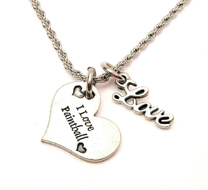 personalized zodiac necklaces -I Love Paintball 20" Chain Necklace With Cursive Love Accent