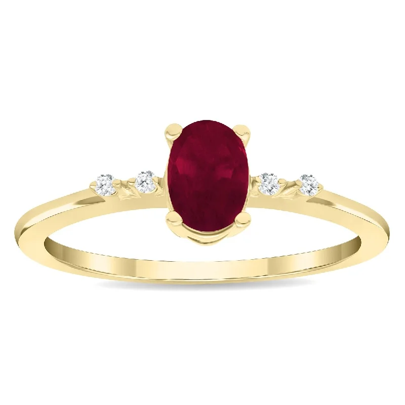 Women's Oval Shaped Ruby and Diamond Sparkle Ring in 10K Yellow Gold