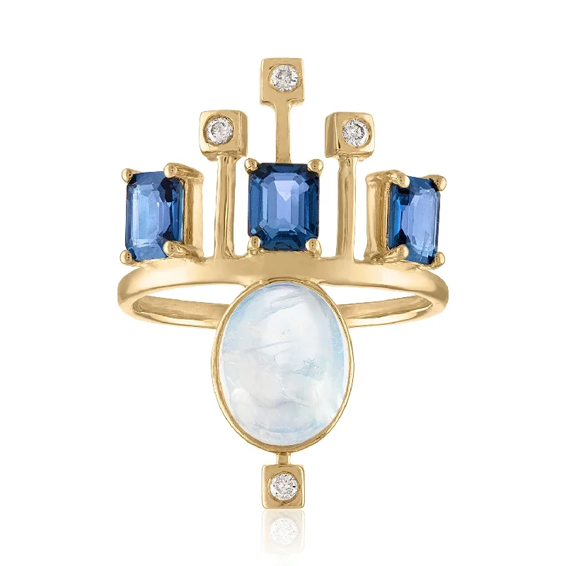 QUEEN OF SHEBA MOONSTONE AND SAPPHIRE RING