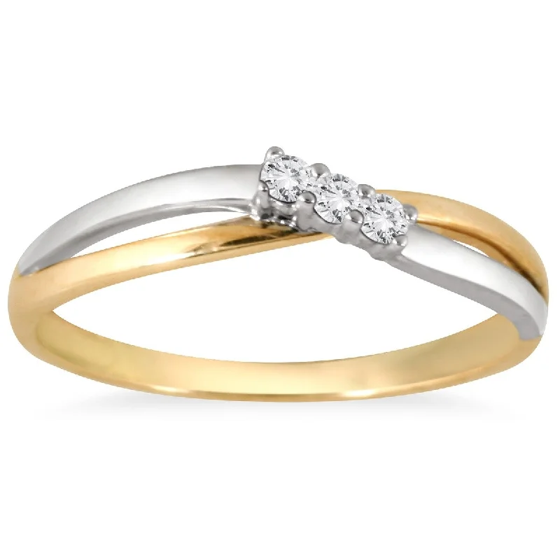 Marquee Three Stone Diamond Two Tone Ring in 10K White Gold