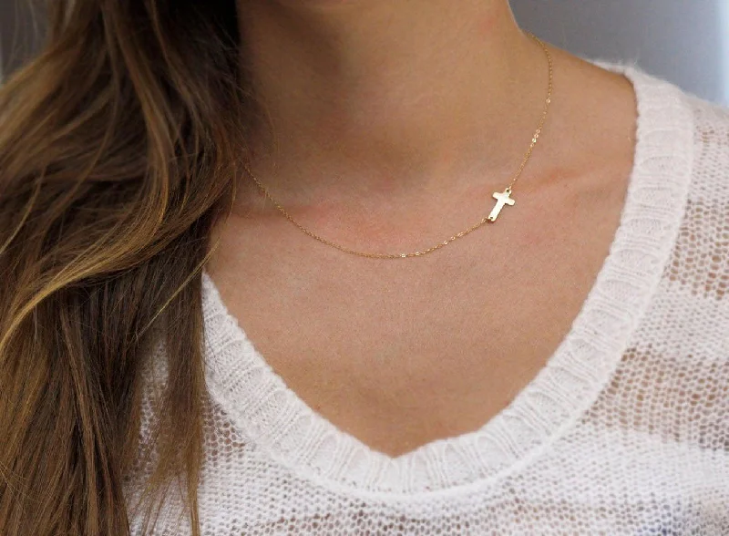 luxury crystal necklaces for women -Sideways Cross Necklace, Celebrity Necklace