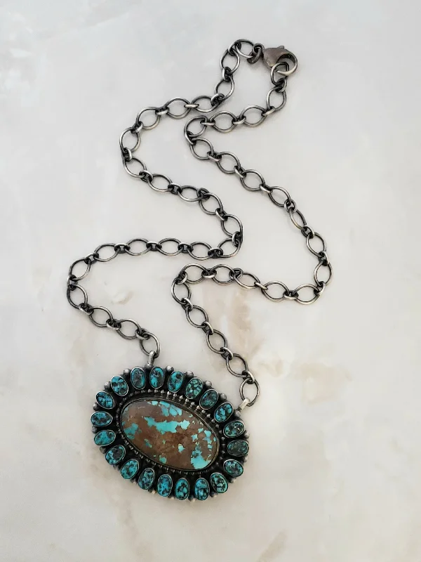 handmade necklaces for women -Stamped Sterling Silver Turquoise Cluster Necklace