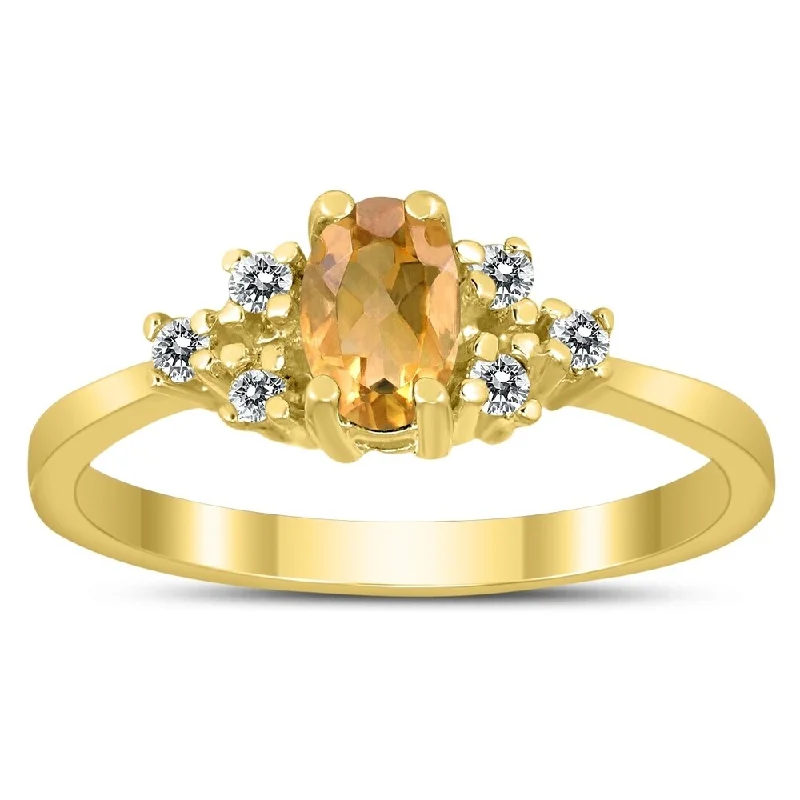 6X4MM Citrine and Diamond Regal Ring in 10K Yellow Gold