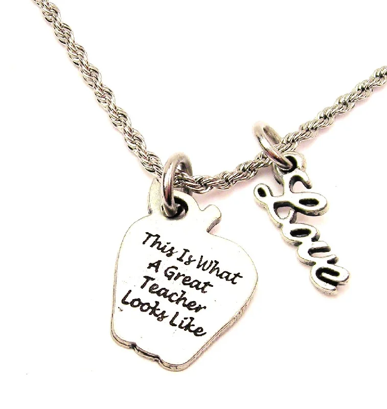 adjustable gold necklaces for women -This Is What A Great Teacher Looks Like 20" Chain Necklace With Cursive Love Accent