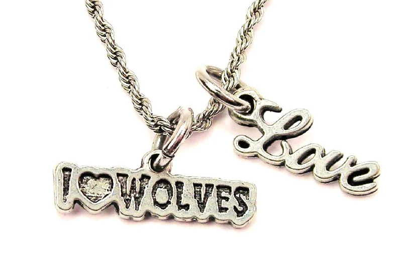 unique necklaces for women -I Love Wolves 20" Chain Necklace With Cursive Love Accent