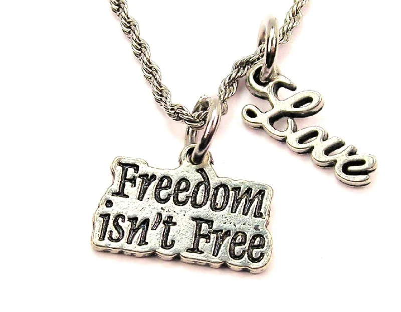 vintage gold necklaces for women -Freedom Isn't Free 20" Chain Necklace With Cursive Love Accent