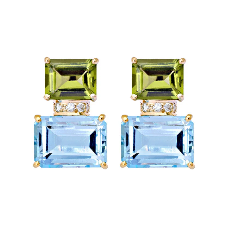 statement wedding rings for women -cluster earrings for women -Earrings- Blue Topaz, Peridot And Diamond