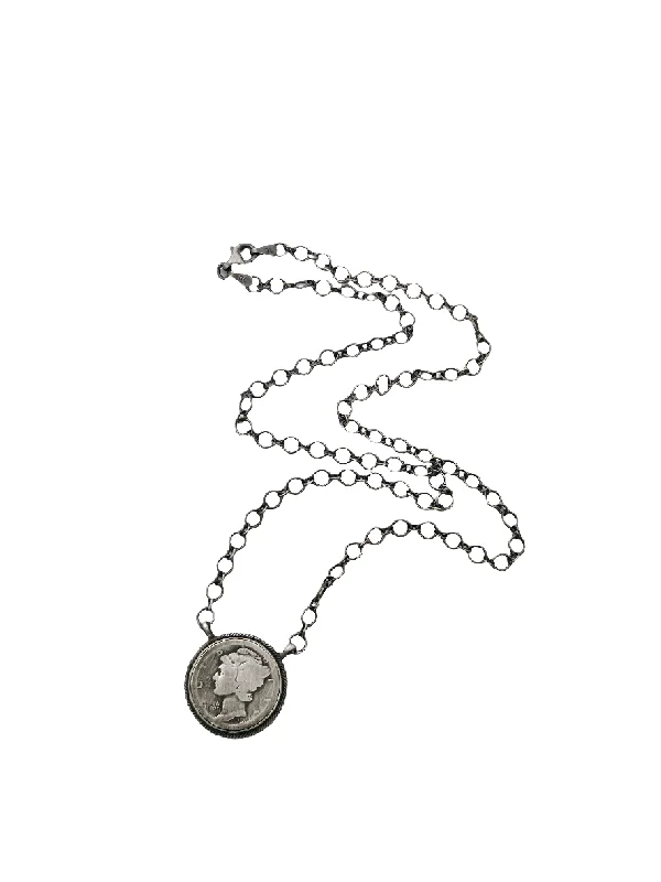 trendy necklaces for women -Stamped Sterling Silver Mercury Dime Coin Necklace