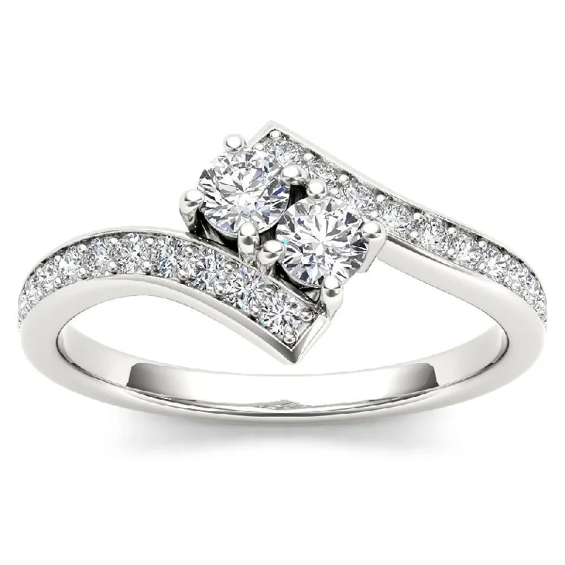 De Couer 14k White Gold 3/4ct TDW Diamond Two-Stone Ring - White H-I - White H-I