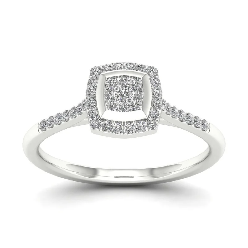 De Couer 10k White Gold 1/4ct TDW Diamond Cluster Halo Ring