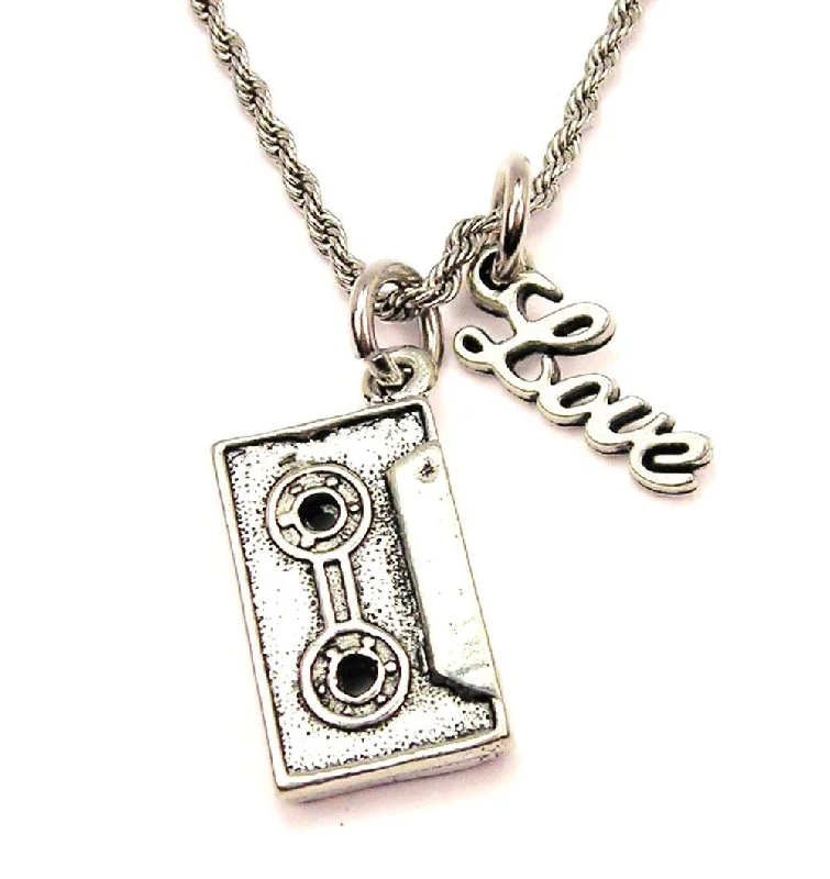 rose gold necklaces for women -Retro Cassette Tape 20" Chain Necklace With Cursive Love Accent