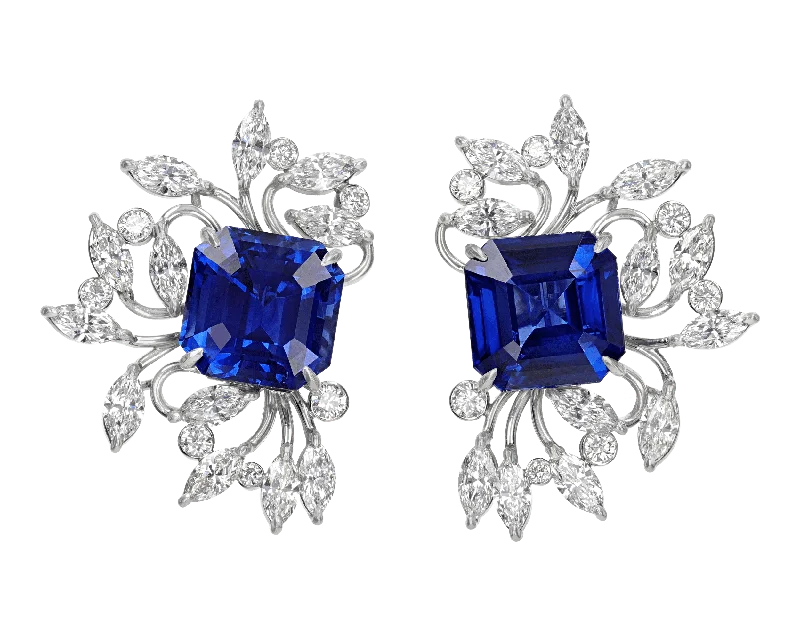 heart diamond rings for women -large hoop earrings for women -Ceylon Sapphire Earrings, 20.60 Carats