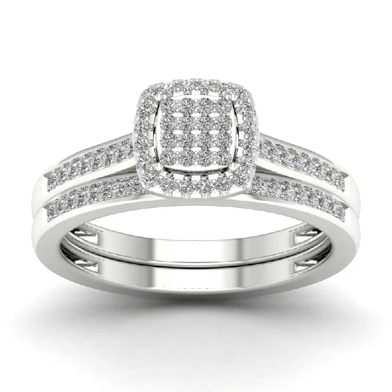 De Couer IGI Certified S925 Sterling Silver 1/4 ct TDW Diamond Halo Birdal Ring