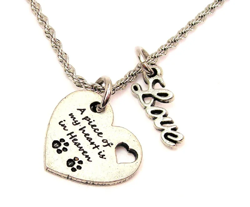 stylish pearl necklaces for women -A Piece Of My Heart Is In Heaven With Paw Prints 20" Chain Necklace With Cursive Love Accent