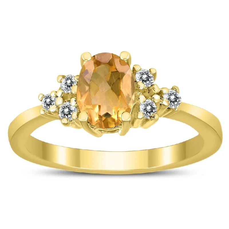 7X5MM Citrine and Diamond Regal Ring in 10K Yellow Gold