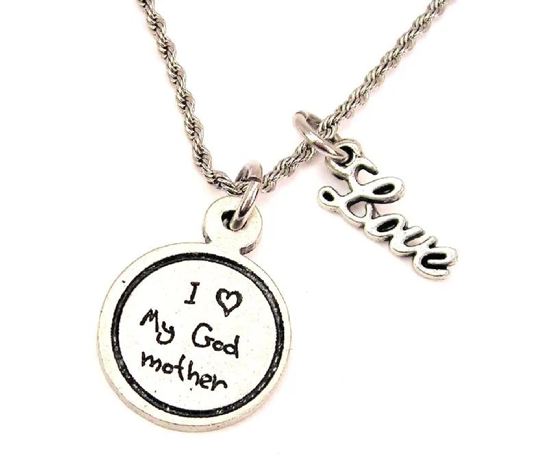 luxury necklaces for brides -I Love My Godmother Child Handwriting 20" Chain Necklace With Cursive Love Accent