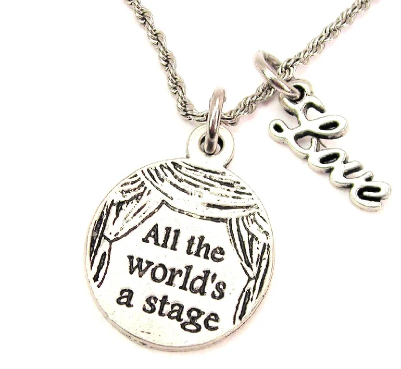 chunky necklaces for women -All The World's A Stage 20" Chain Necklace With Cursive Love Accent