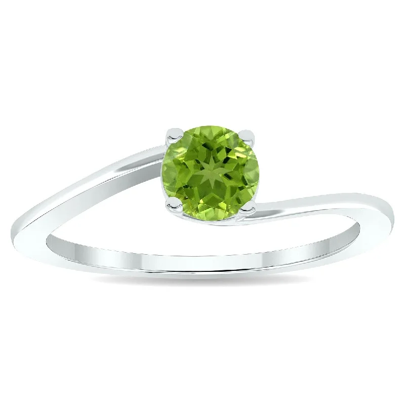 Women's Solitaire Peridot Wave Ring in 10K White Gold