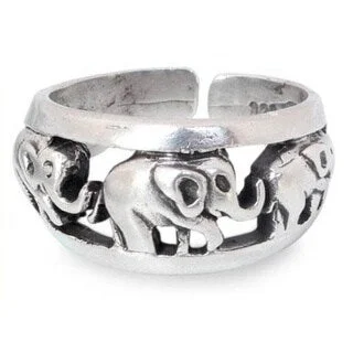 Handmade Sterling Silver 'Siam Elephants' Ring (Thailand)