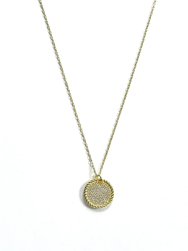 elegant chain necklaces for women -Issie CZ Disc With Beaded Knot Trim Necklace