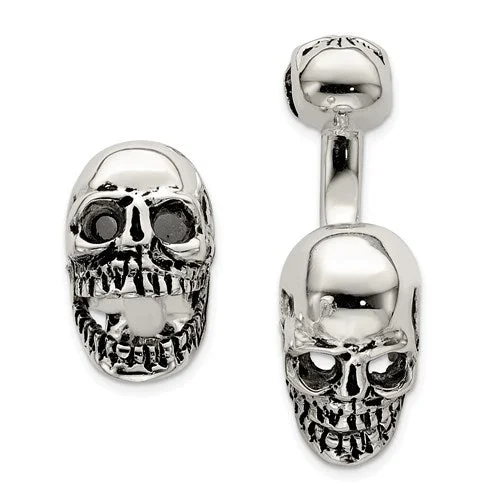 wedding bracelets for women -Sterling Silver Antiqued Moveable Skull Cuff Links