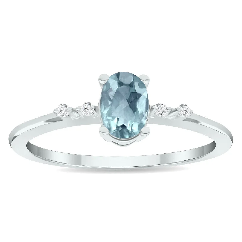 Women's Aquamarine and Diamond Sparkle Ring in 10K White Gold