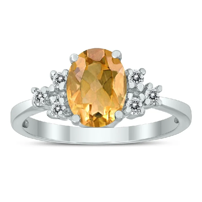 8X6MM Citrine and Diamond Regal Ring in 10K White Gold