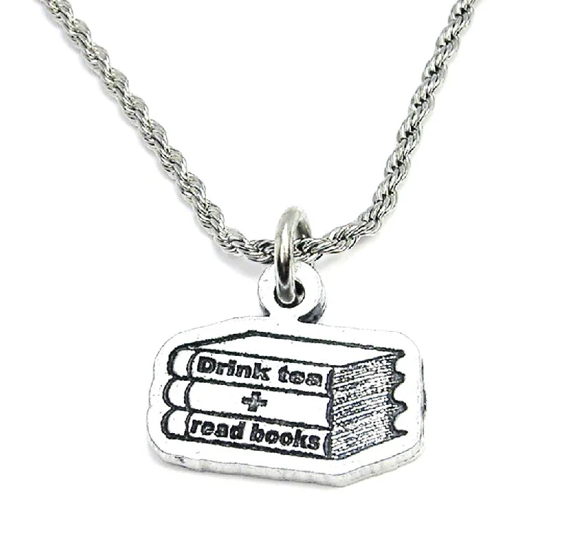 delicate necklaces for women -Drink Tea And Read Books Single Charm Necklace