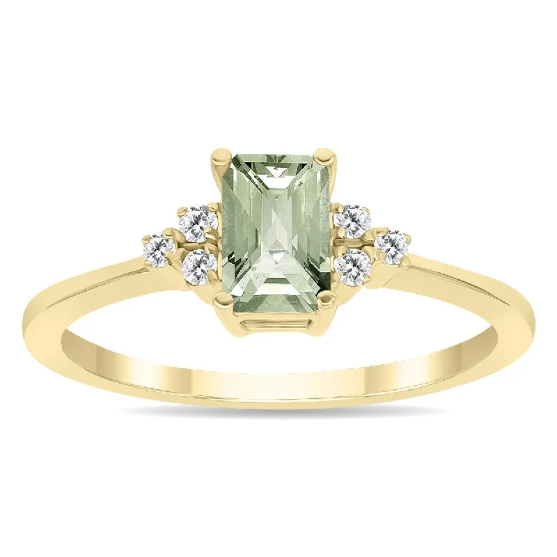 Green Amethyst and Diamond Regal Ring in 10k Yellow Gold