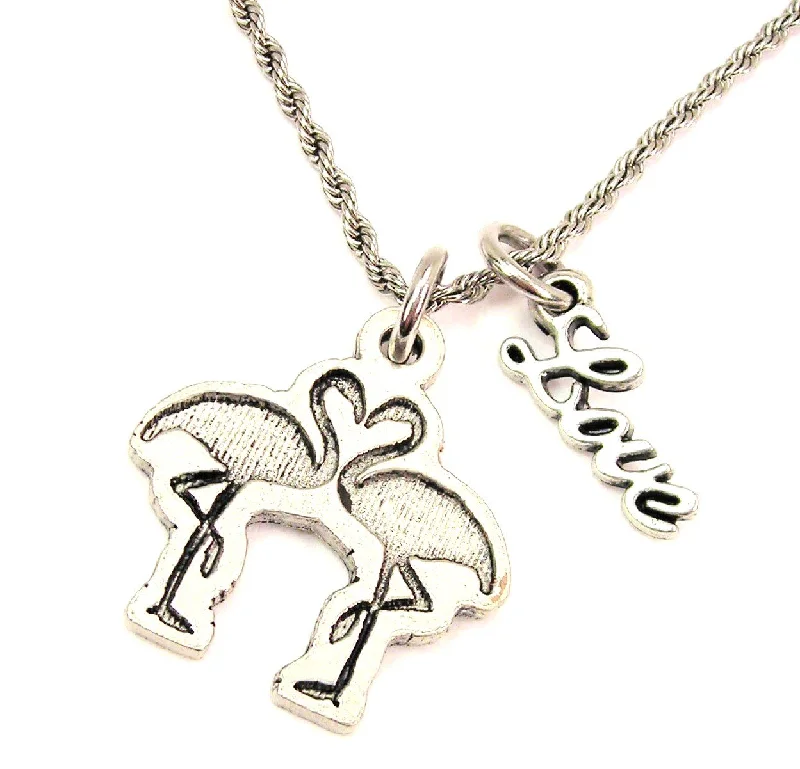 simple chain necklaces for women -Flamingos Making A Heart 20" Chain Necklace With Cursive Love Accent