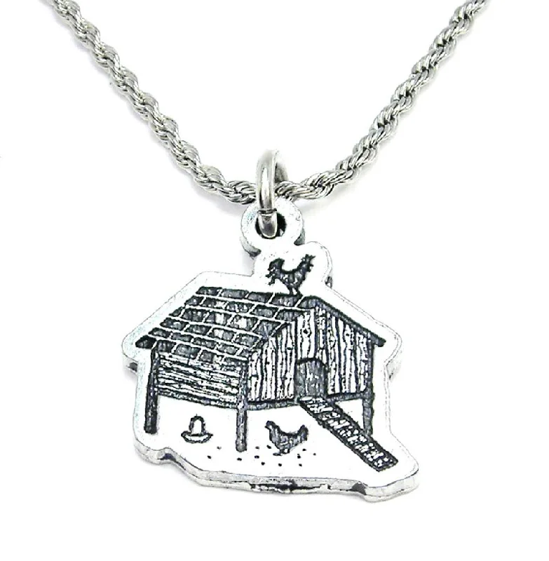 rose gold necklaces for women -Cute Little Chicken Coop Single Charm Necklace