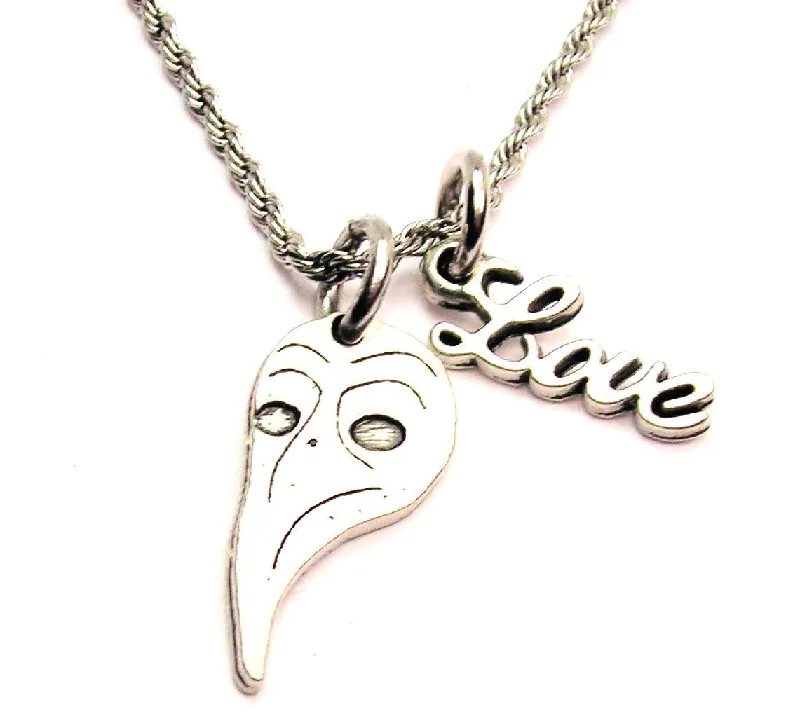 sterling silver necklaces for women -Medieval Plague Mask 20" Chain Necklace With Cursive Love Accent