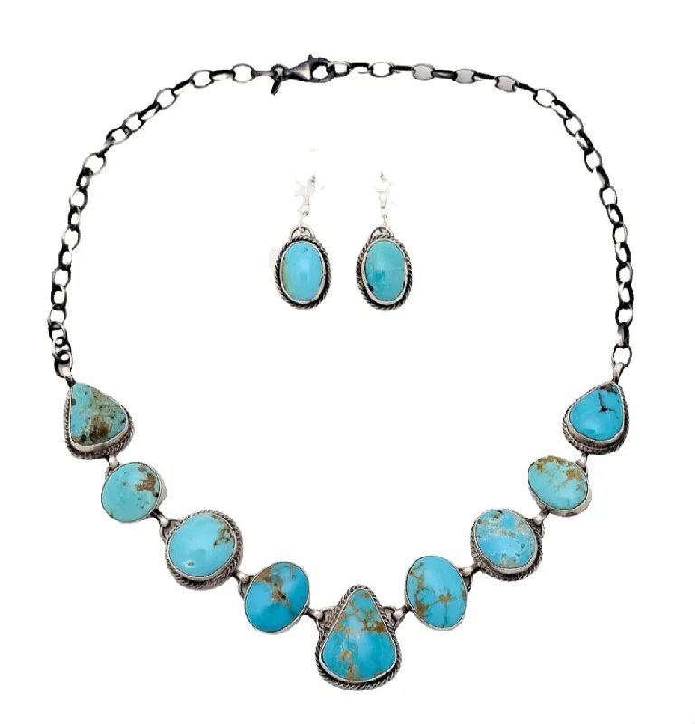 simple chain necklaces for women -Stamped Sterling Silver Sonoran Turquoise Necklace & Earring Set