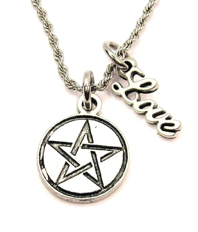 multi-strand necklaces for women -Pentacle 20" Chain Necklace With Cursive Love Accent