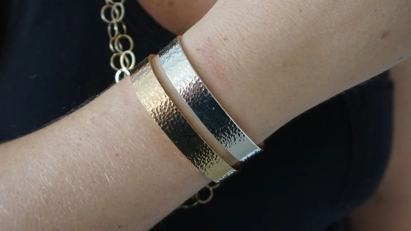 diamond bangles for women -Yellow & Silver Wide Hammered Cuff Set