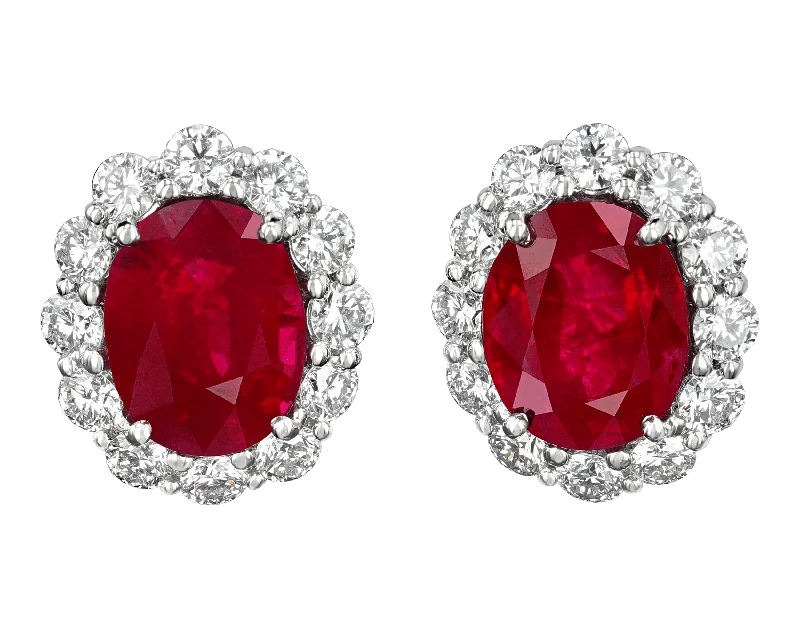 wedding rings with multiple stones -colored gemstone earrings for women -Oval Burma Ruby Earrings, 8.58 Carats