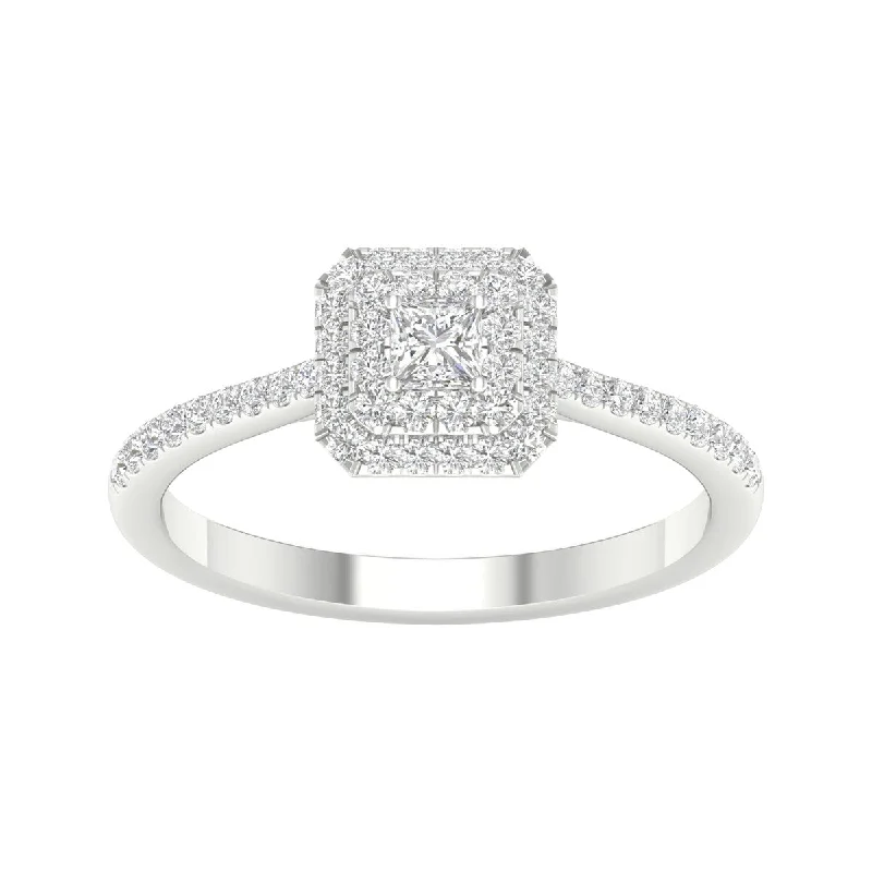 3/8ct TDW Princess Cut Diamond Halo Ring in 10k Gold by De Couer