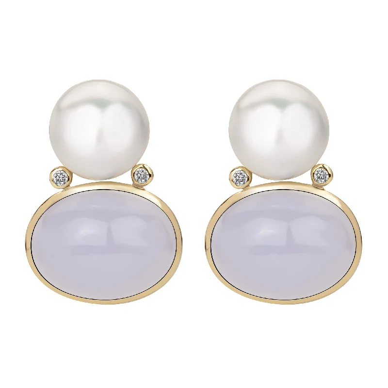 infinity rings for women -chic earrings for women -Earrings - South Sea Pearl, Chalcedony And Diamond