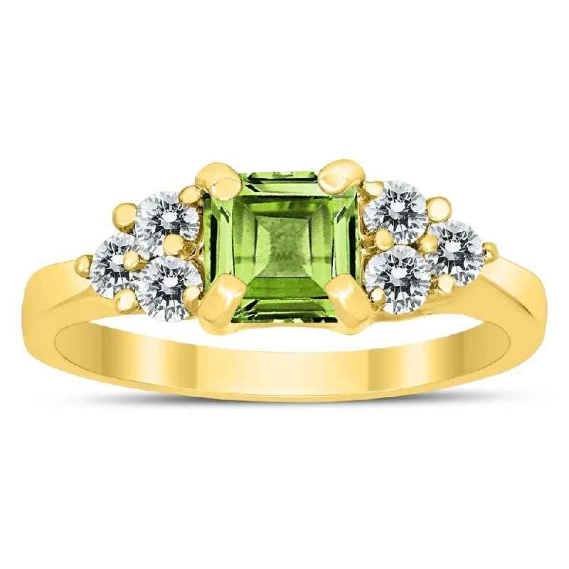 Princess Cut 6X6MM Peridot and Diamond Duchess Ring in 10K Yellow Gold