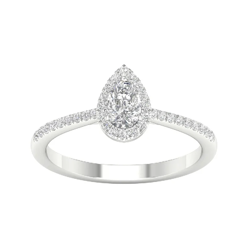 1/2ct TDW Diamond Pear Shape Halo Ring in 10k Gold by De Couer