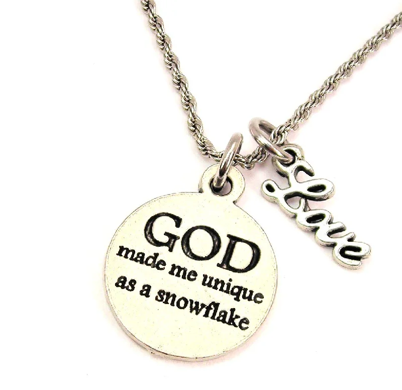 infinity necklaces for women -God Made Me Unique As A Snowflake 20" Chain Necklace With Cursive Love Accent