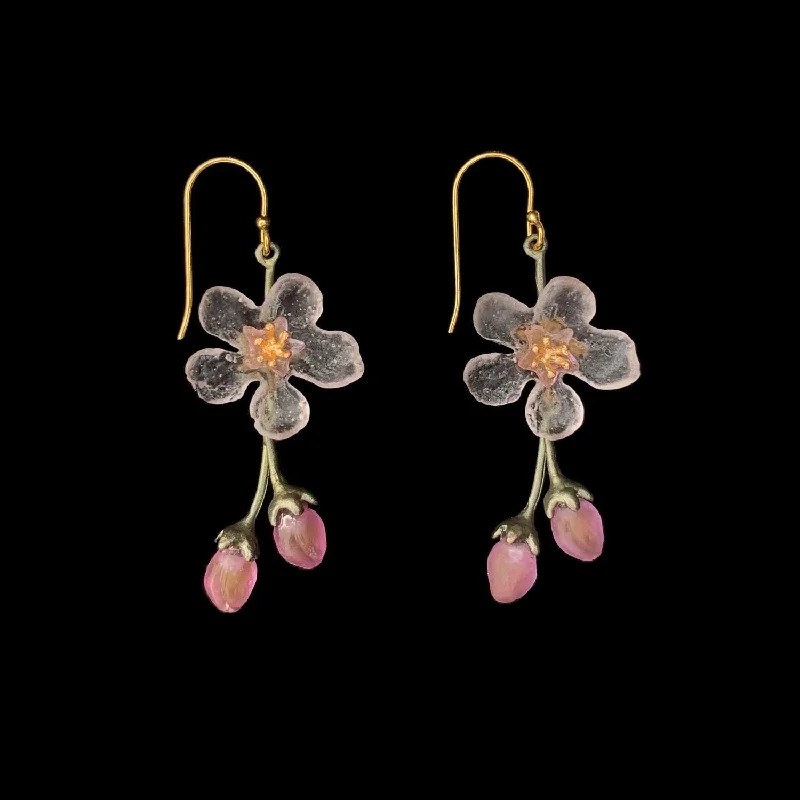 silver rings for women -hoop earrings for women -Peach Blossom Earrings - Flower Drop Wire