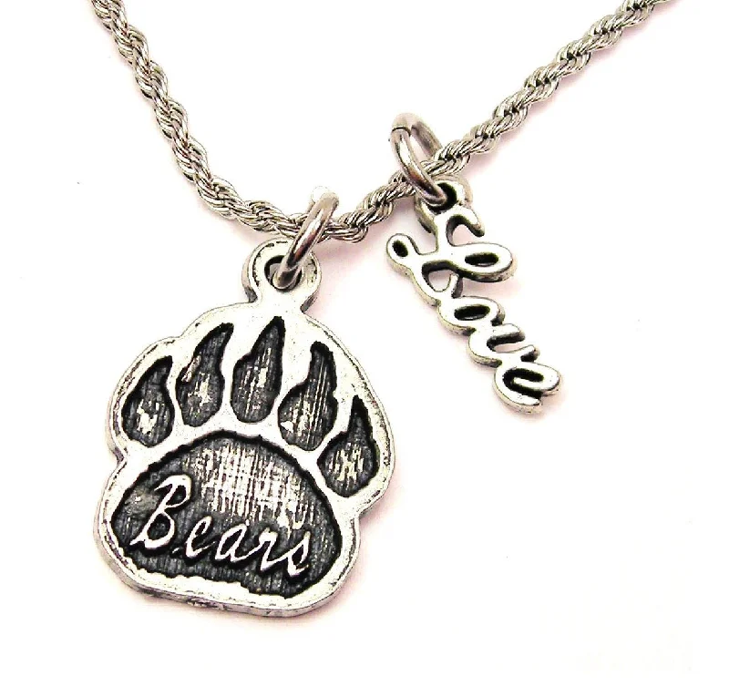 romantic necklaces for women -Bears Paw Print 20" Chain Necklace With Cursive Love Accent