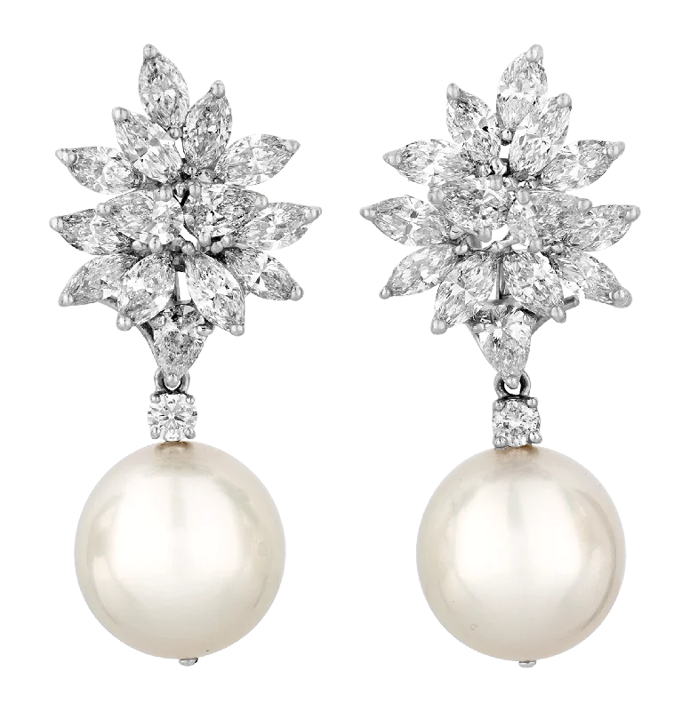 halo engagement rings -vintage earrings for women -South Sea Pearl and Diamond Earrings, 15.5-16mm