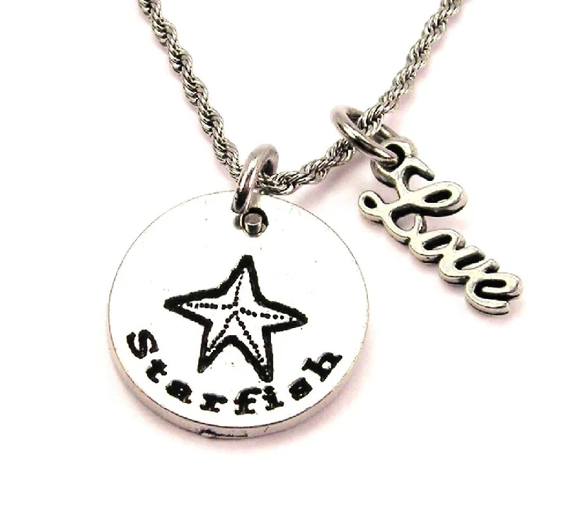 zodiac necklaces for women -Starfish 20" Chain Necklace With Cursive Love Accent