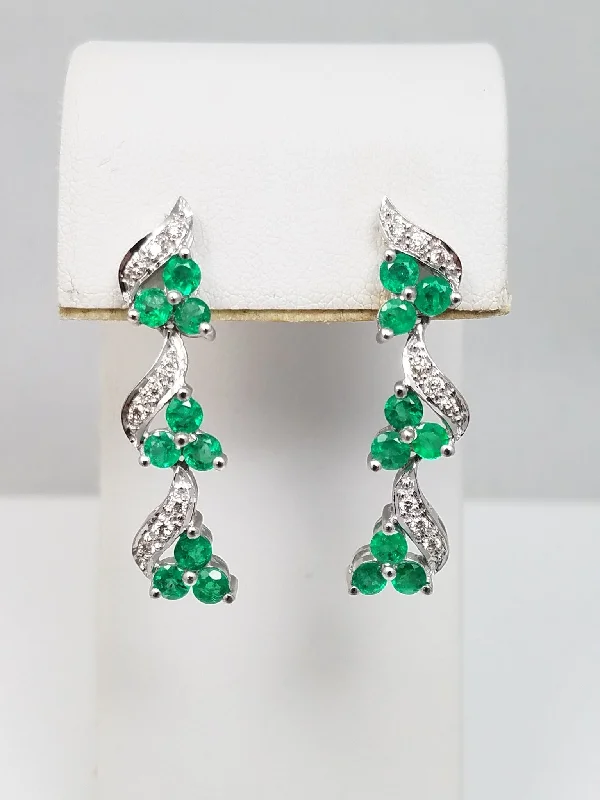 silver rings for women -hoop earrings for women -New! Sexy 18k White Gold Natural Emerald Diamond Dangle Earrings