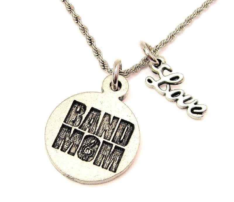 zodiac necklaces for women -Band Mom 20" Chain Necklace With Cursive Love Accent