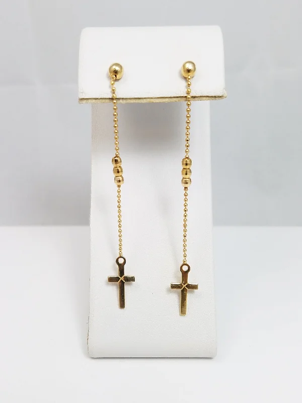 gold plated rings for women -fancy earrings for women -Dramatic 14k Yellow Gold Cross Dangle Earrings